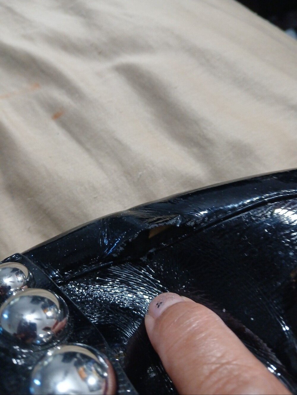 Zara Black Patent Slip-On Mules with Silver Bead Detail - Picture 7 of 8